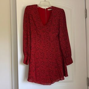 Alice + Olivia Polly Red Leopard Print Long Sleeve Fit & Flare Dress